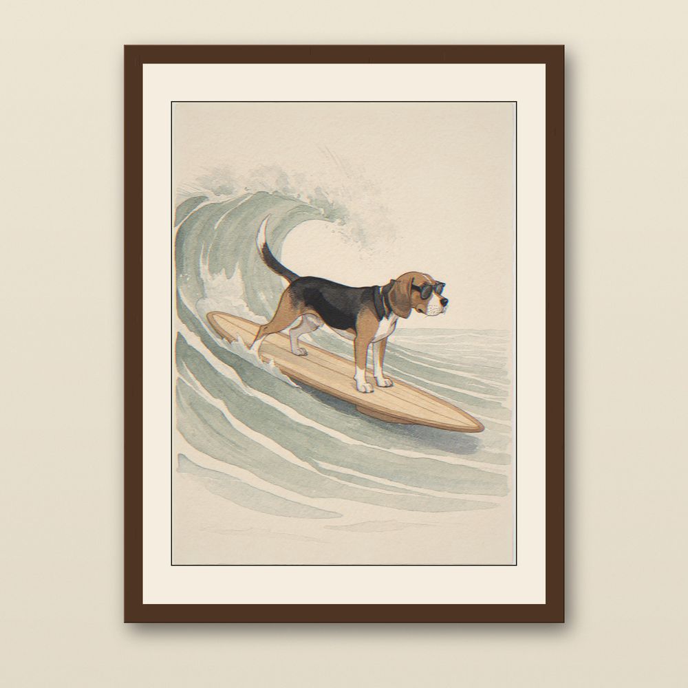 Beagle Surfing Print