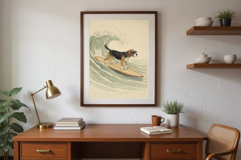 Beagle Surfing Print — room mockup