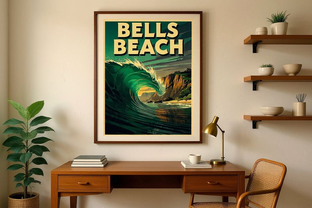 Bells Beach Australia Surf Poster — room mockup