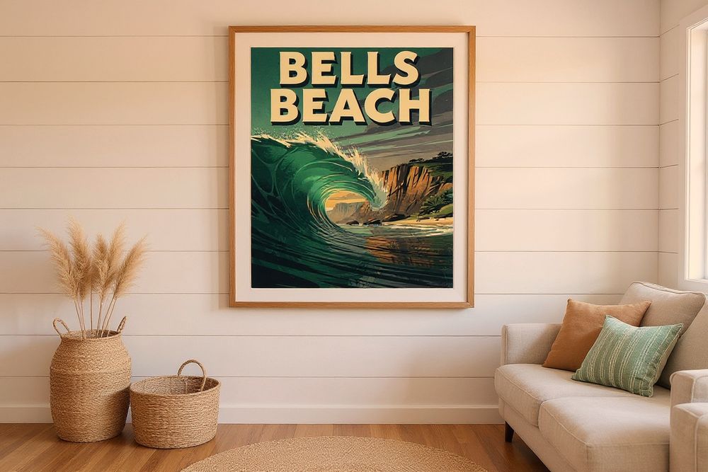 Bells Beach Australia Surf Poster — room mockup