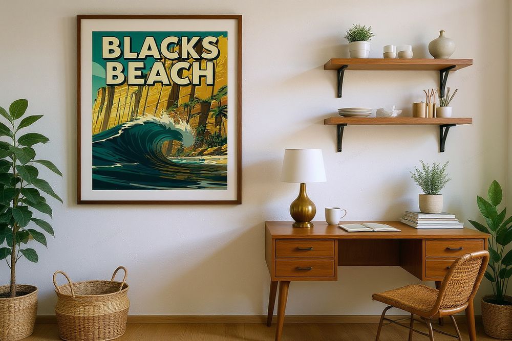 Blacks Beach Surf Poster — room mockup