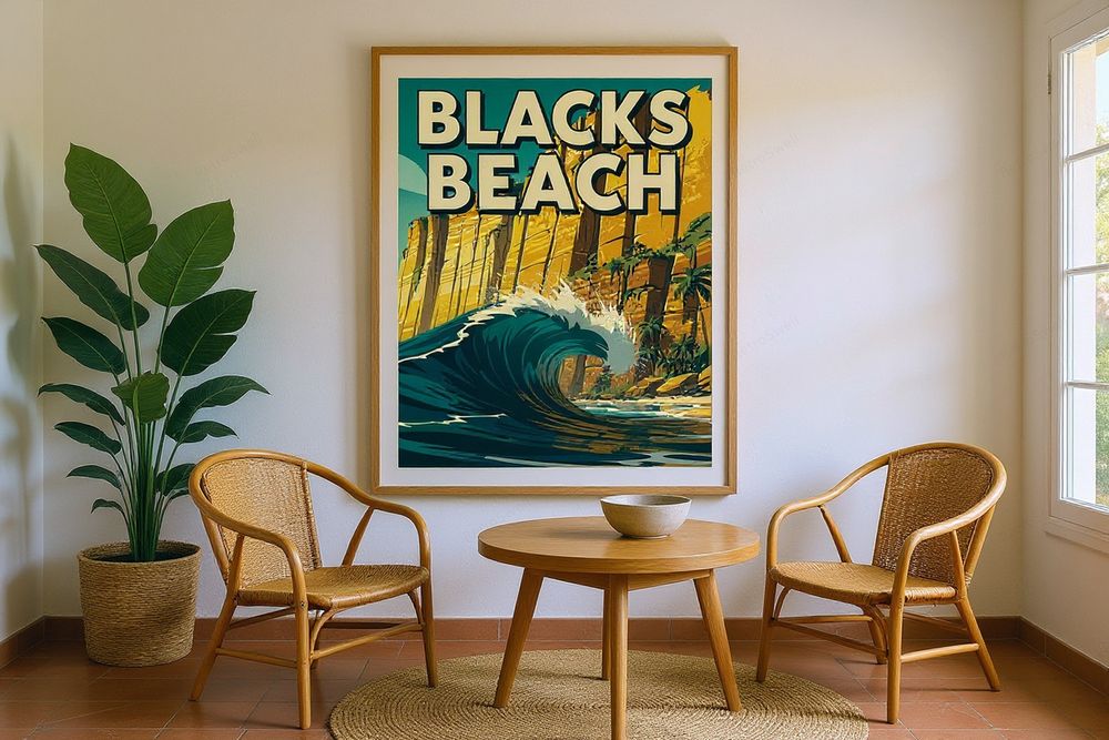 Blacks Beach Surf Poster — room mockup