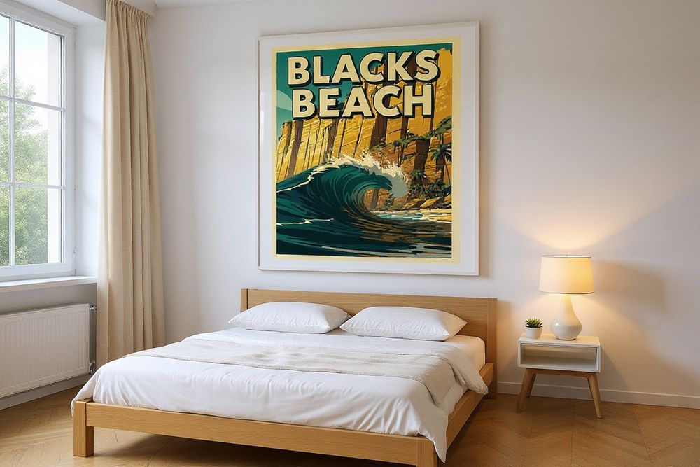 Blacks Beach Surf Poster — room mockup