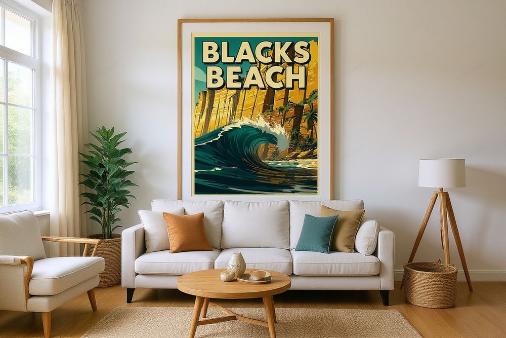 Blacks Beach Surf Poster — room mockup