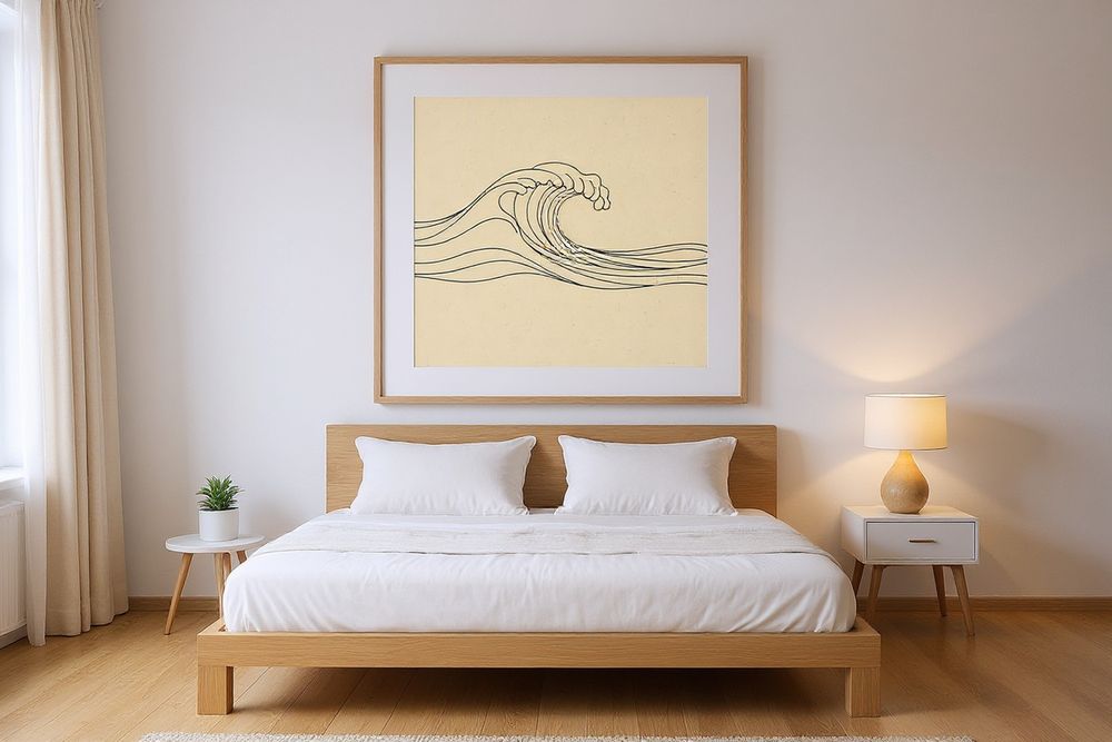 Boho Breaking Wave Line Art — room mockup