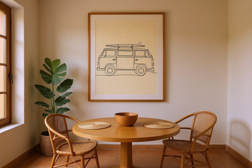 Boho Surf Van Line Art