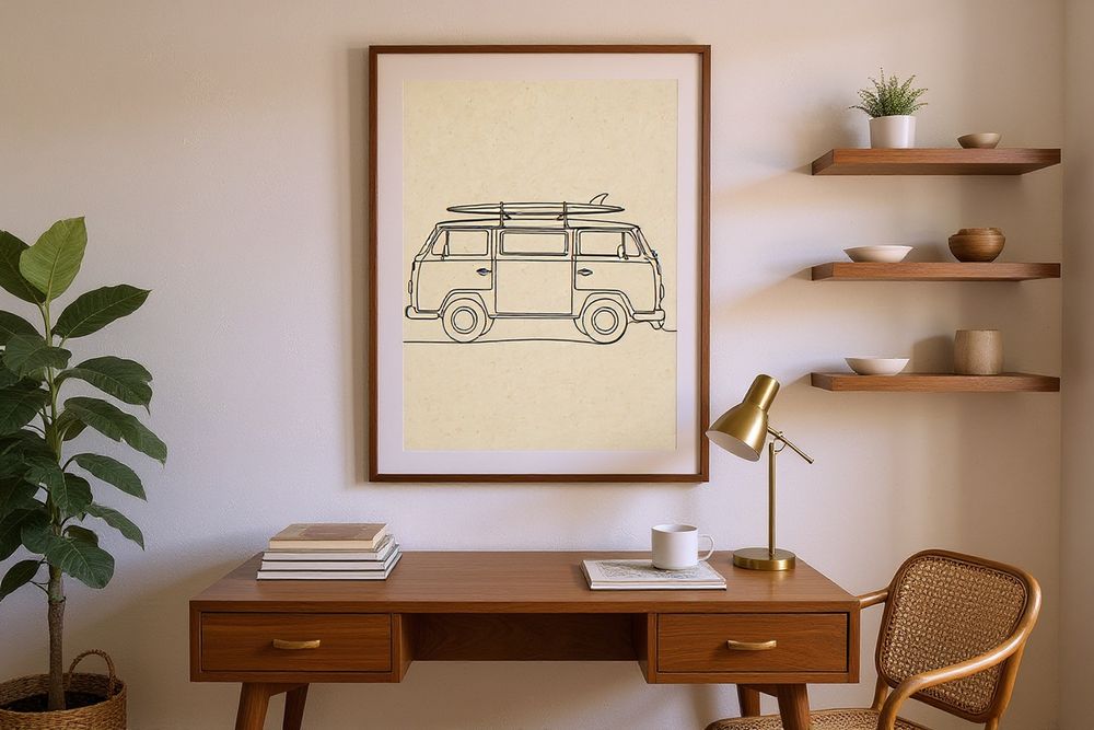 Boho Surf Van Line Art — room mockup