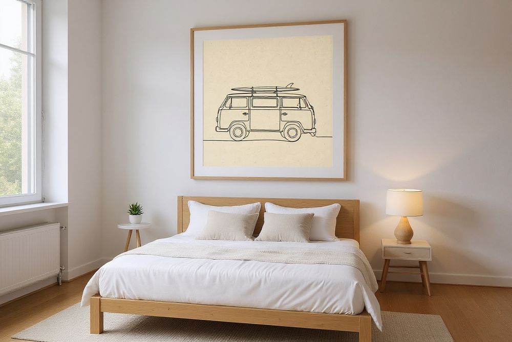 Boho Surf Van Line Art — room mockup
