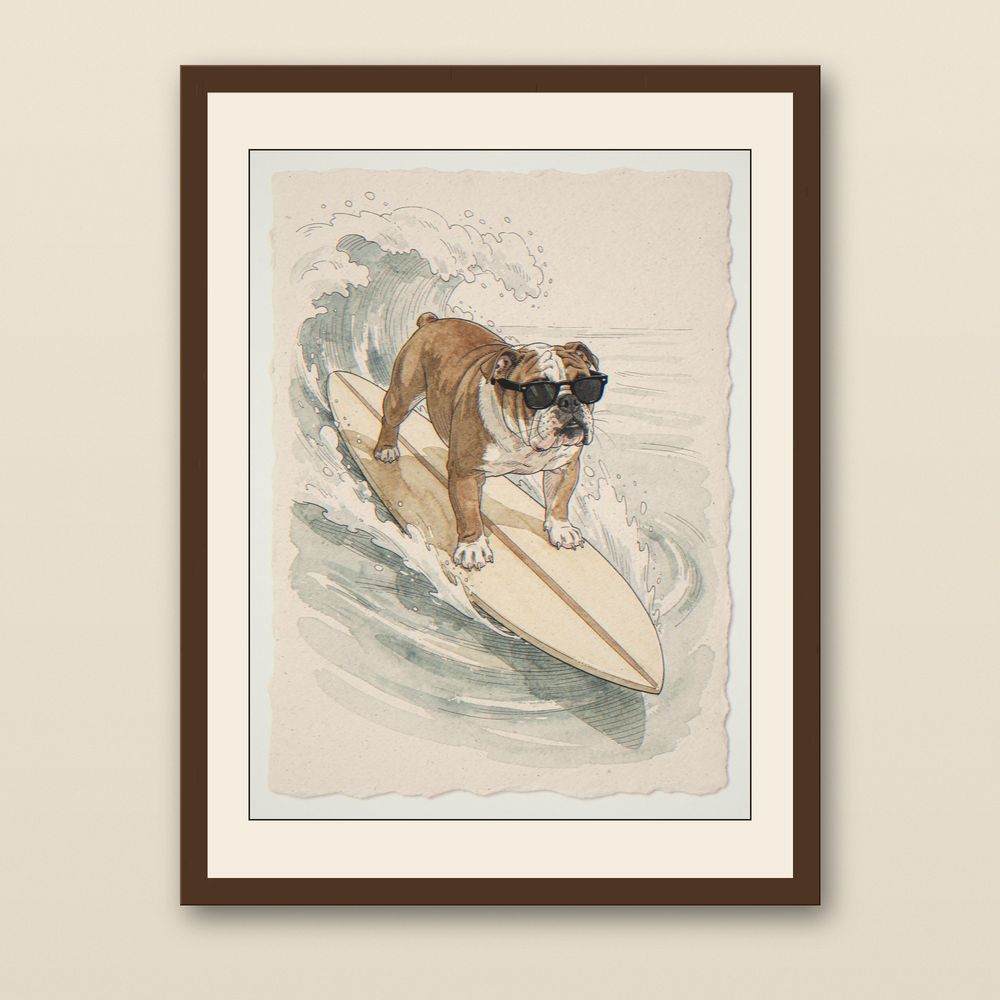 Bulldog Surfing Print