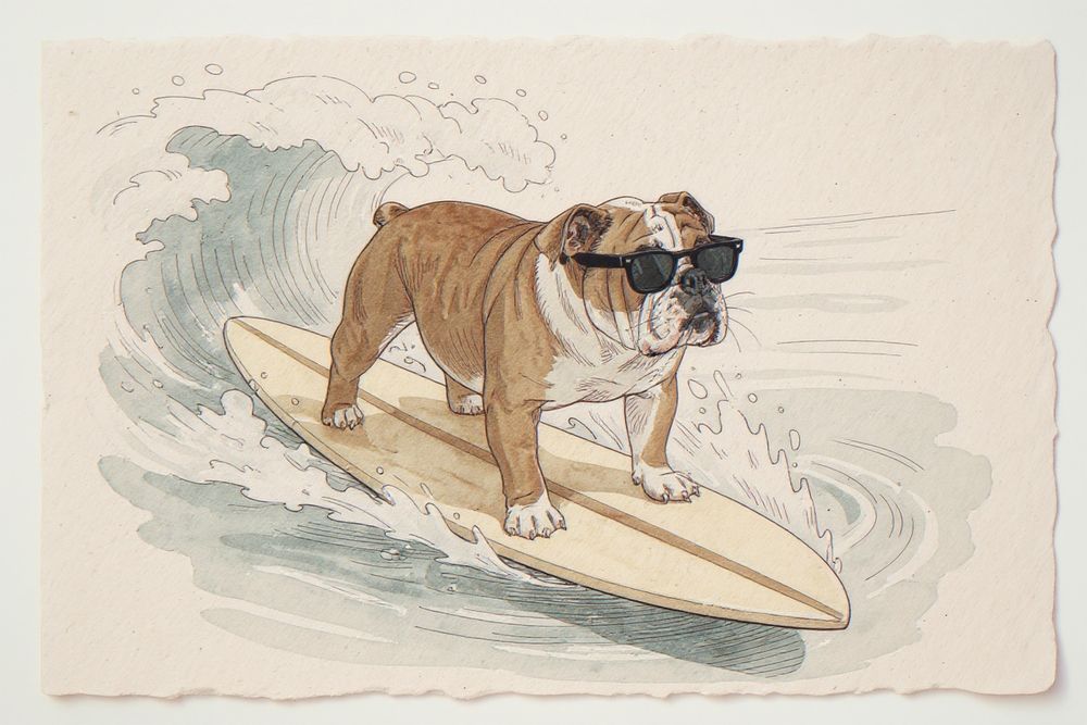 Bulldog Surfing Print — room mockup