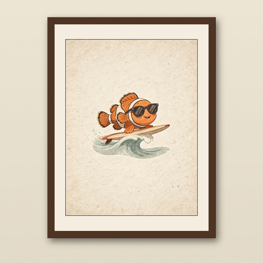 Clownfish Surfing Art Print