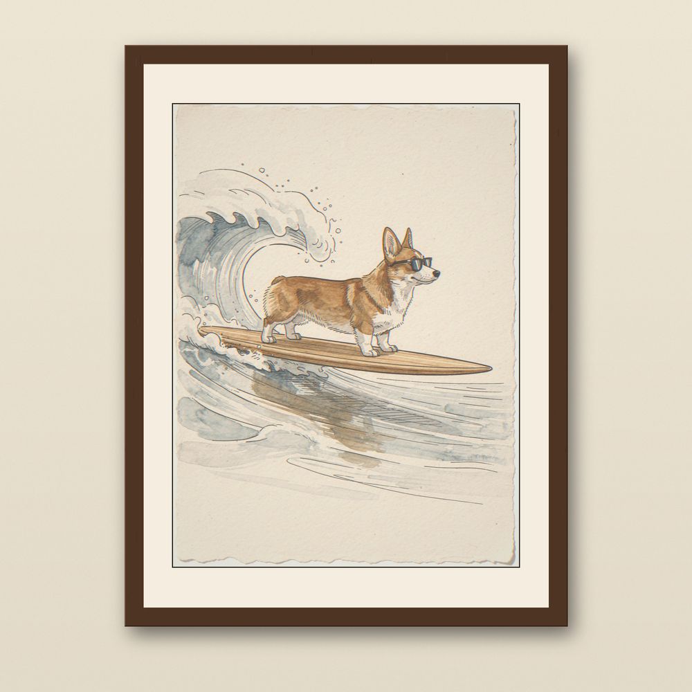 Corgi Surfing Print