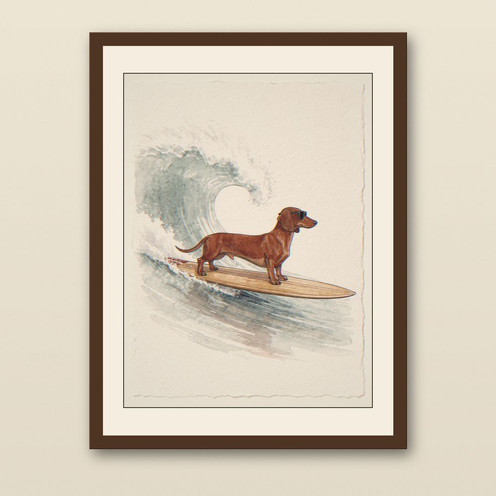 Dachshund Surfing Print