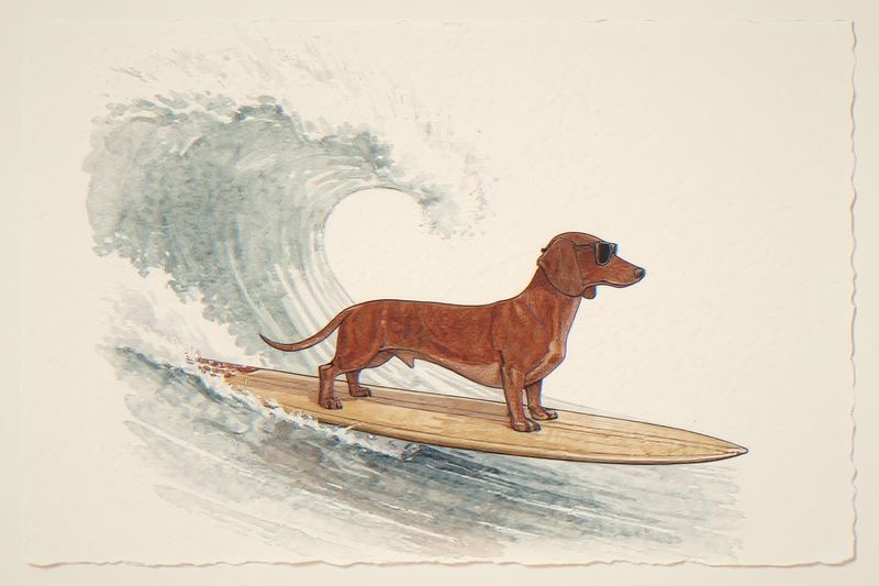 Dachshund Surfing Print — room mockup
