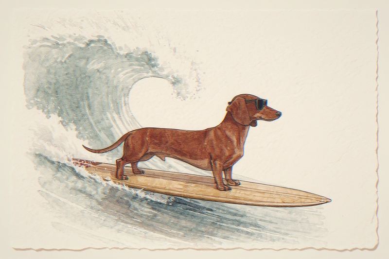 Dachshund Surfing Print — room mockup