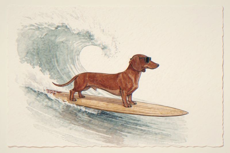 Dachshund Surfing Print — room mockup