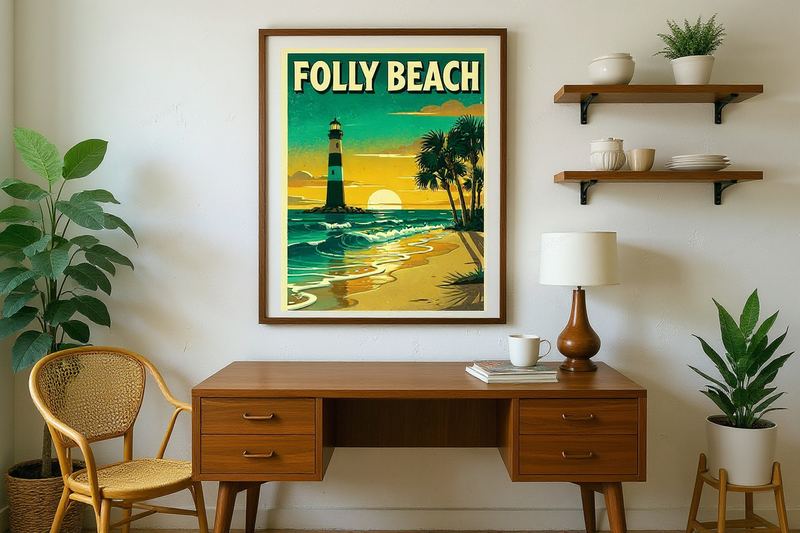 Folly Beach Surf Poster — room mockup