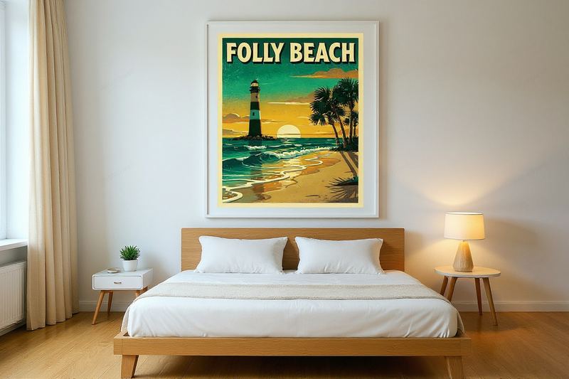 Folly Beach Surf Poster — room mockup