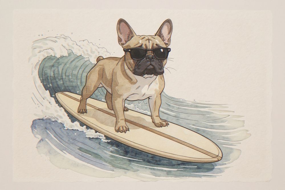 French Bulldog Surfing Print — room mockup