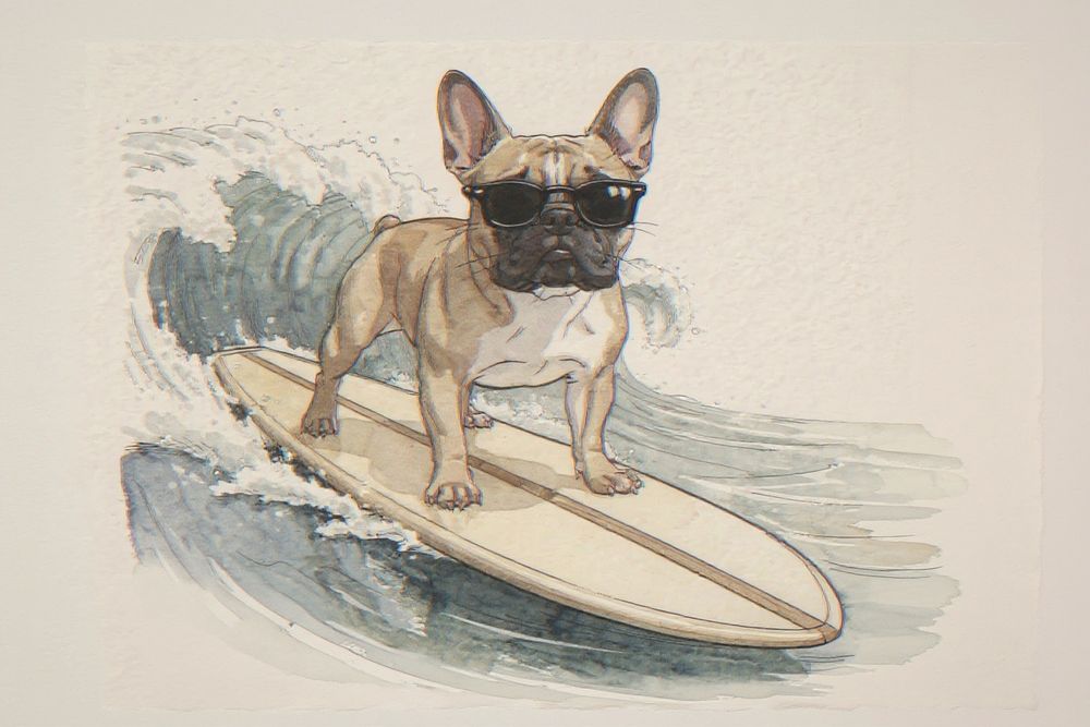 French Bulldog Surfing Print — room mockup