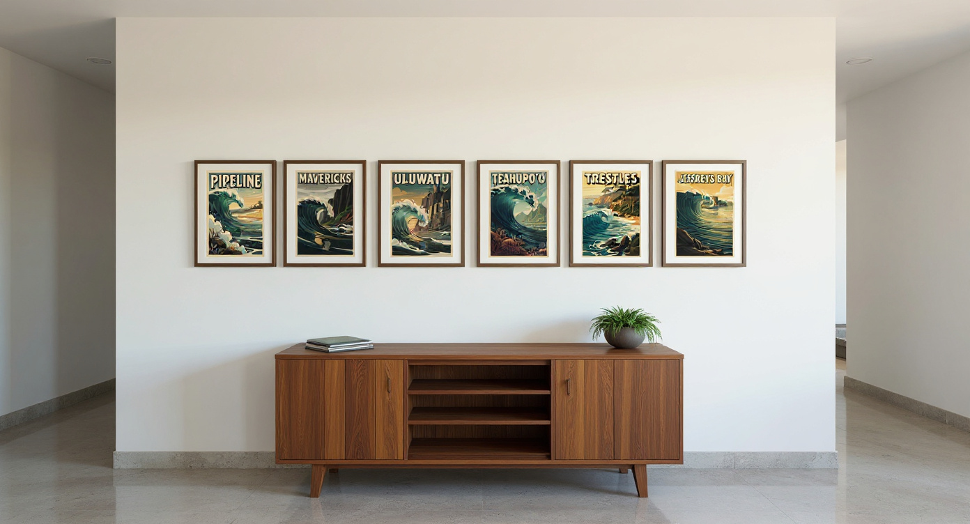 Vintage Surf Poster Gallery Wall Set mockup 2
