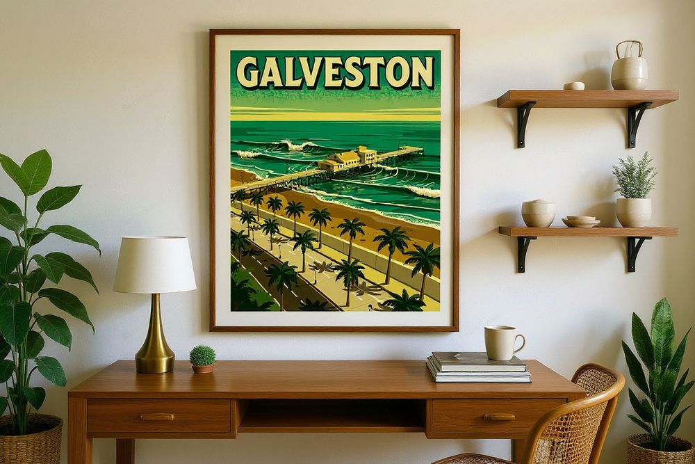 Galveston Texas Surf Poster — room mockup
