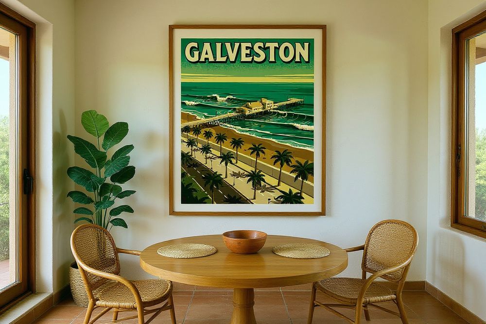 Galveston Texas Surf Poster — room mockup