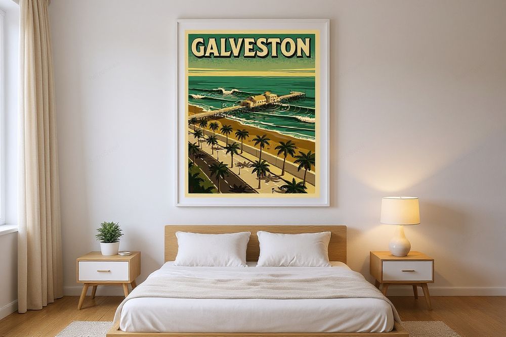 Galveston Texas Surf Poster — room mockup