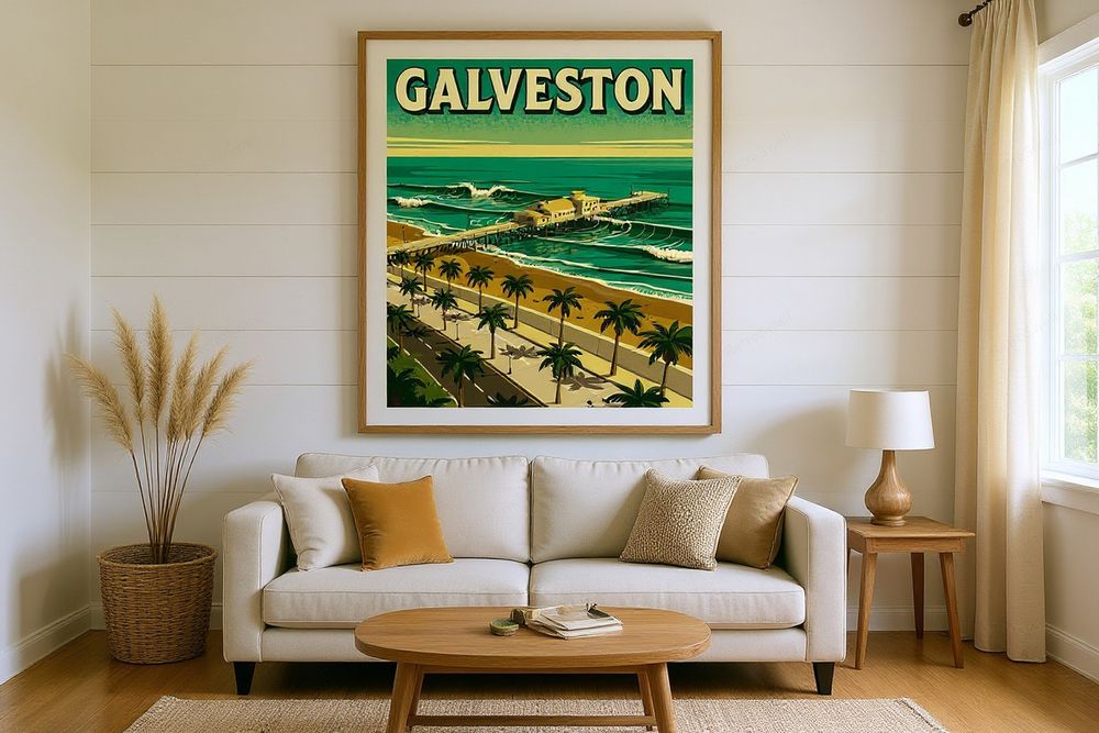 Galveston Texas Surf Poster — room mockup