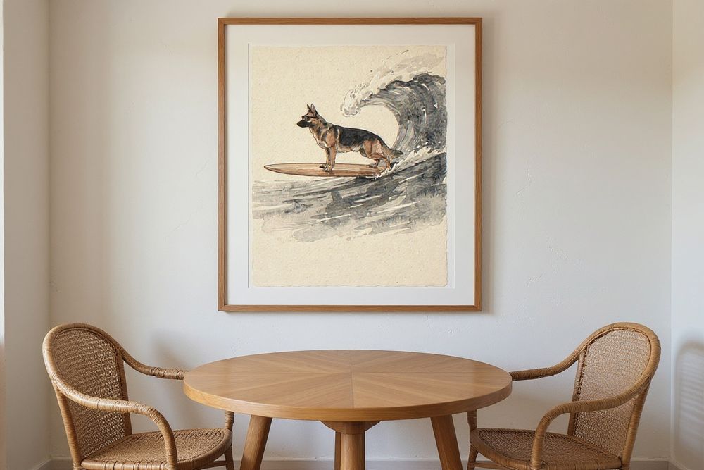 German Shepherd Surfing Print — room mockup