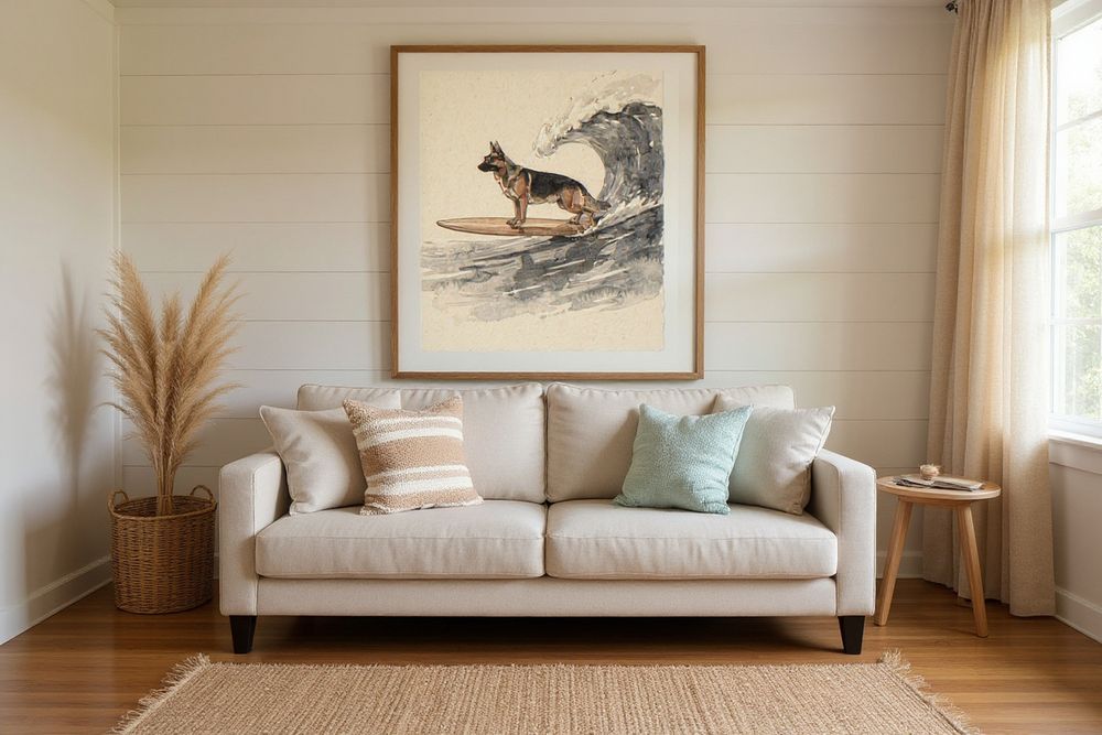 German Shepherd Surfing Print — room mockup
