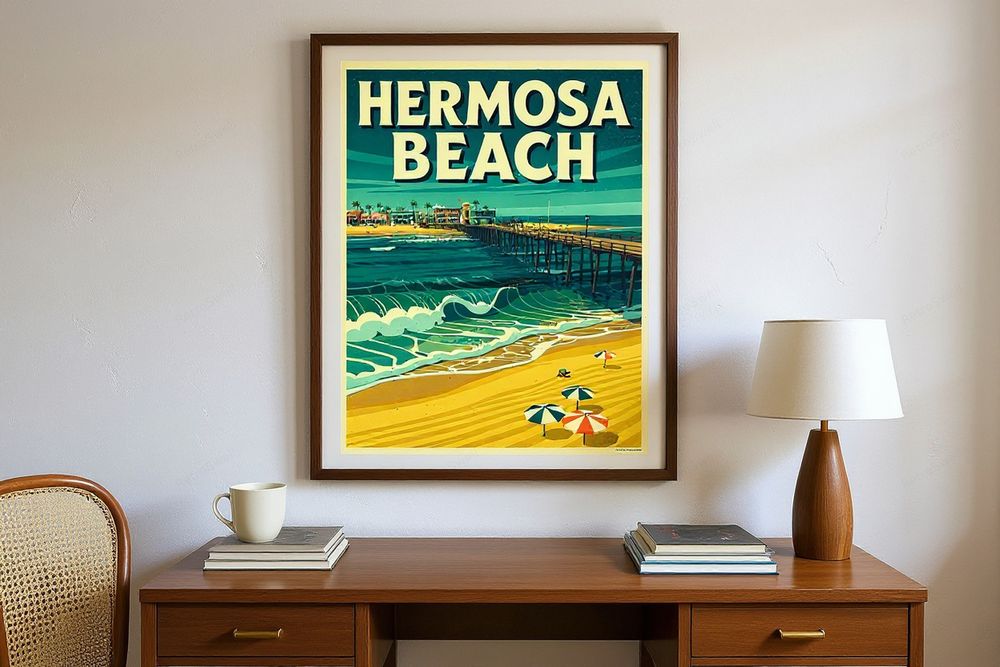 Hermosa Beach Surf Poster — room mockup
