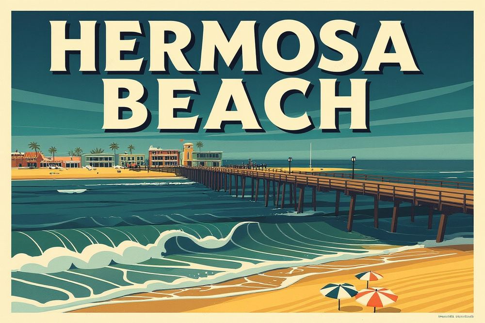 Hermosa Beach Surf Poster — room mockup