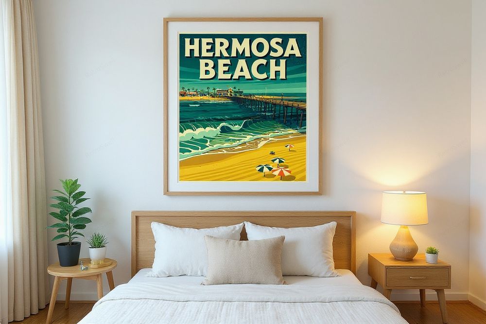 Hermosa Beach Surf Poster — room mockup