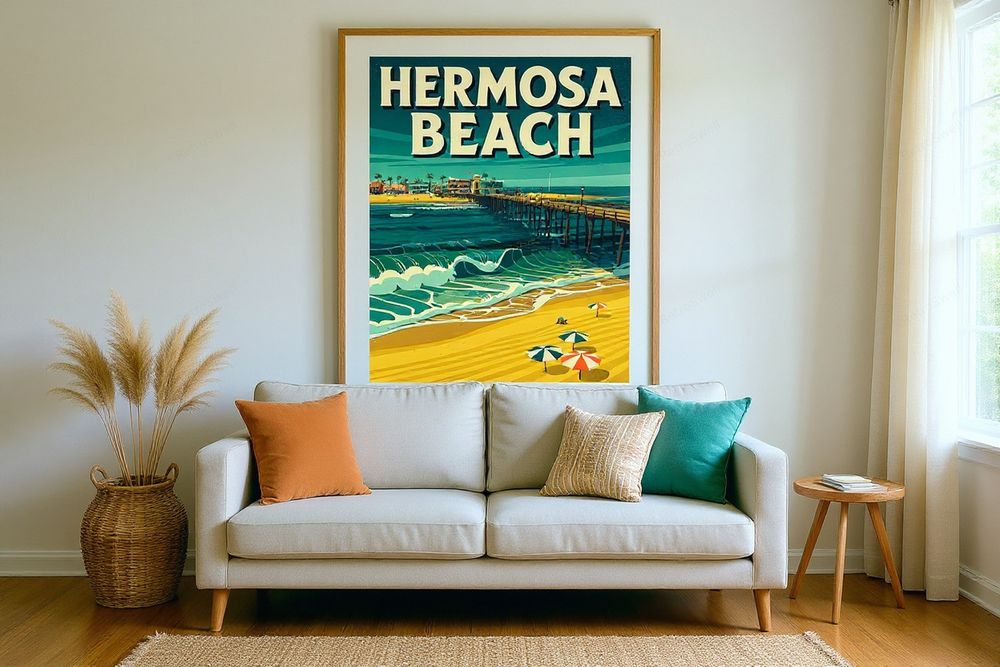 Hermosa Beach Surf Poster — room mockup