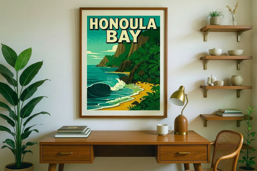 Honolua Bay Surf Poster — room mockup