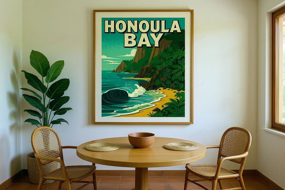 Honolua Bay Surf Poster — room mockup
