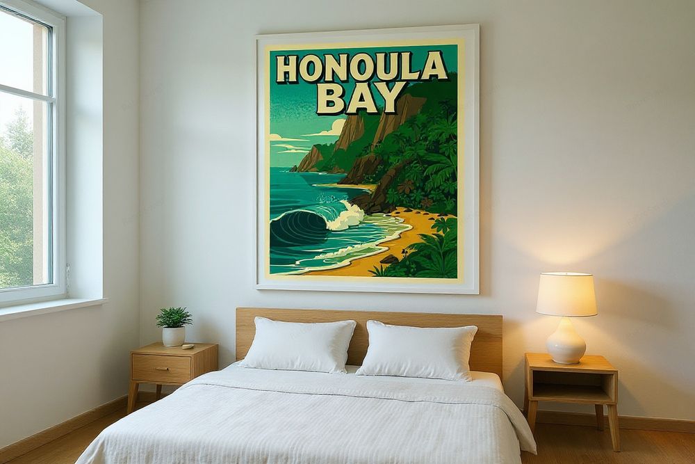 Honolua Bay Surf Poster — room mockup