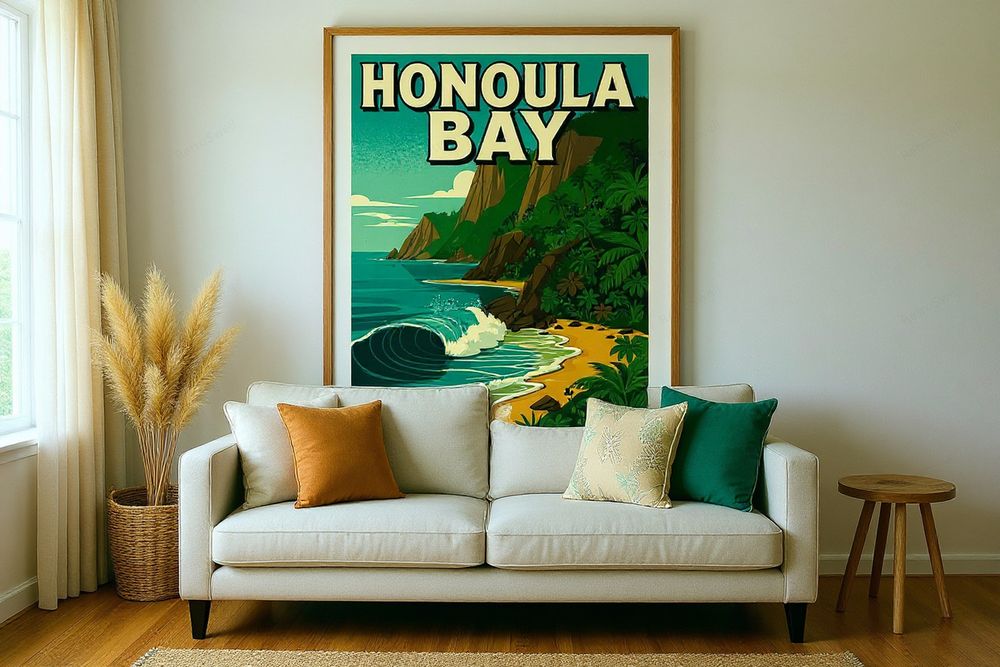 Honolua Bay Surf Poster — room mockup