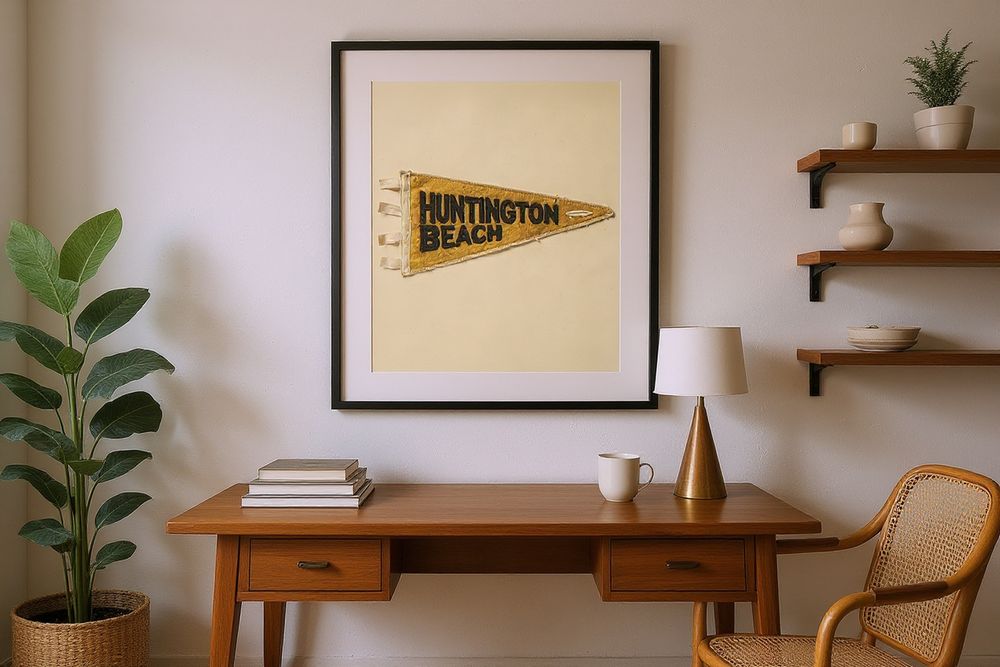 Huntington Beach Surf Pennant Print — room mockup