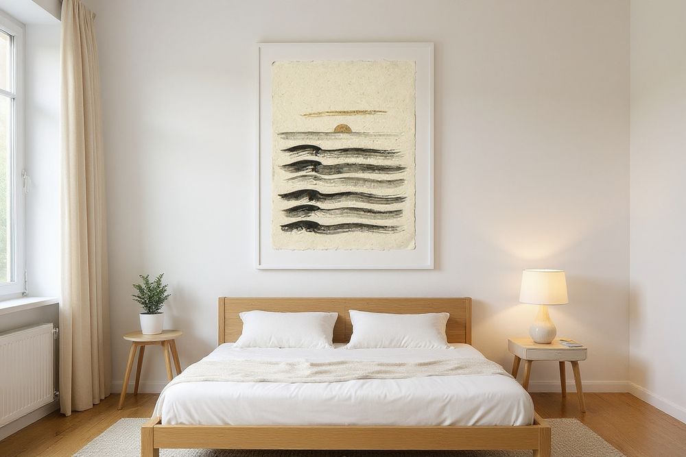 Japanese Ink Wave Art — room mockup