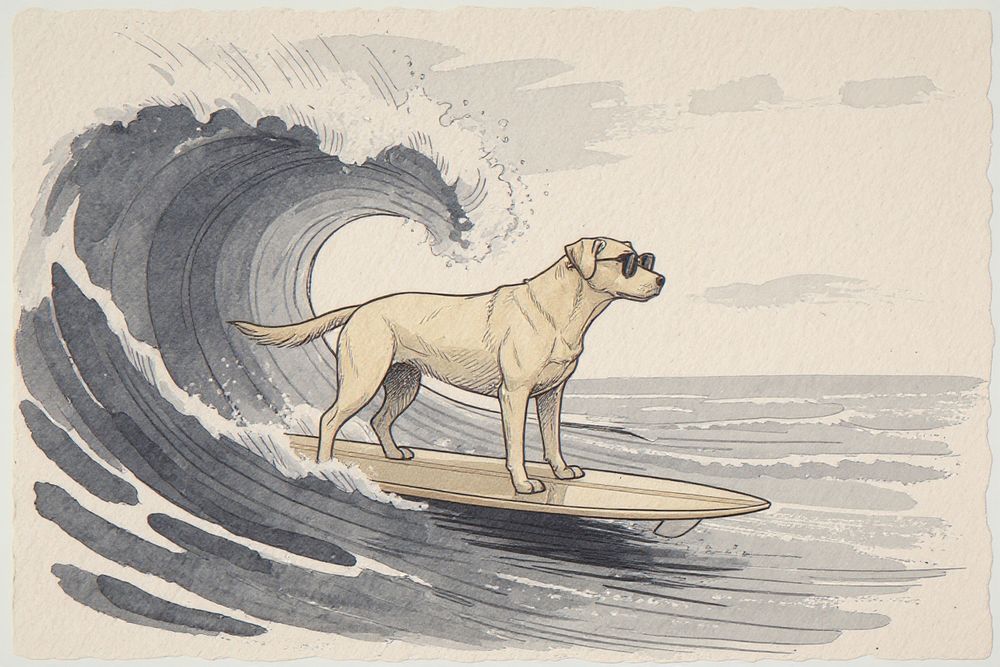 Labrador Surfing Print — room mockup