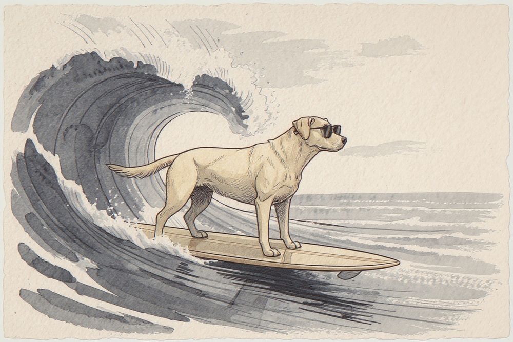 Labrador Surfing Print — room mockup