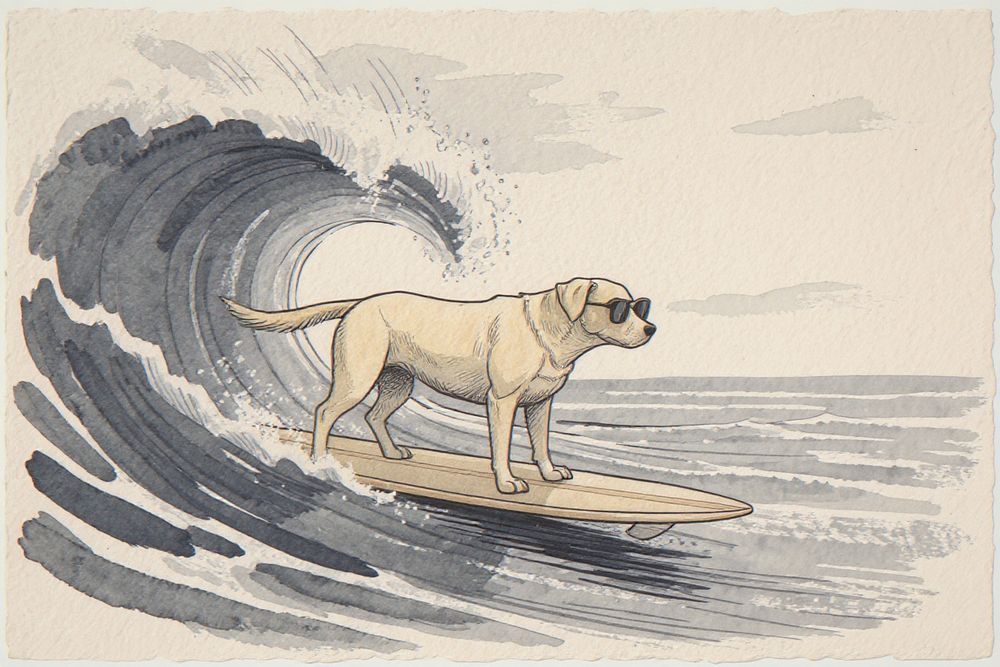 Labrador Surfing Print — room mockup