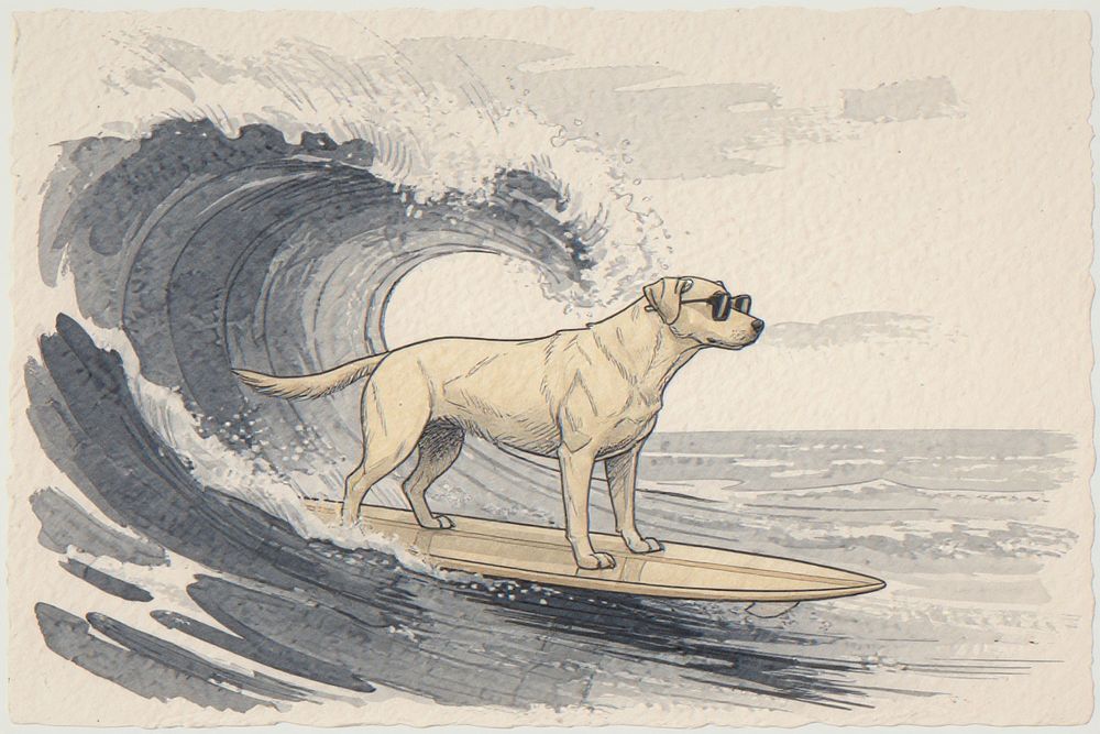 Labrador Surfing Print — room mockup