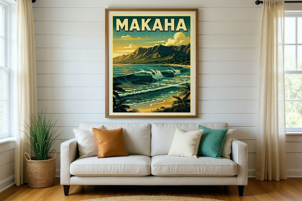 Makaha Hawaii Surf Poster — room mockup