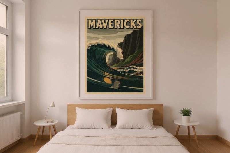 Mavericks Surf Poster — room mockup