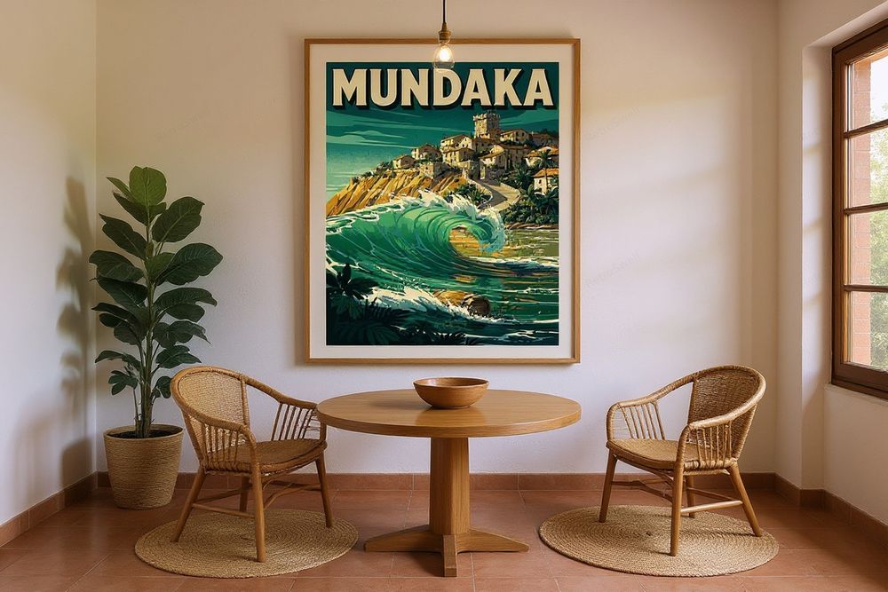 Mundaka Spain Surf Poster — room mockup