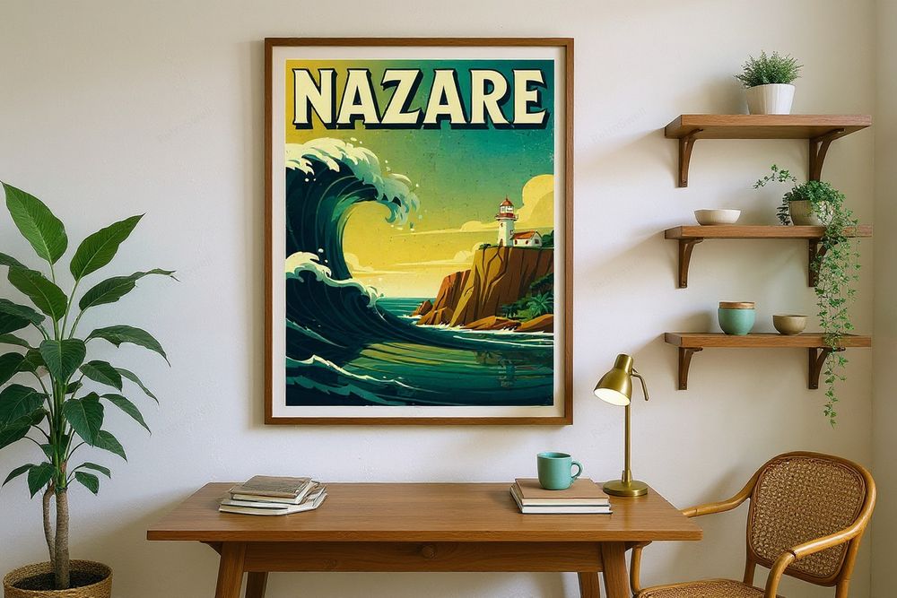 Nazare Portugal Surf Poster — room mockup