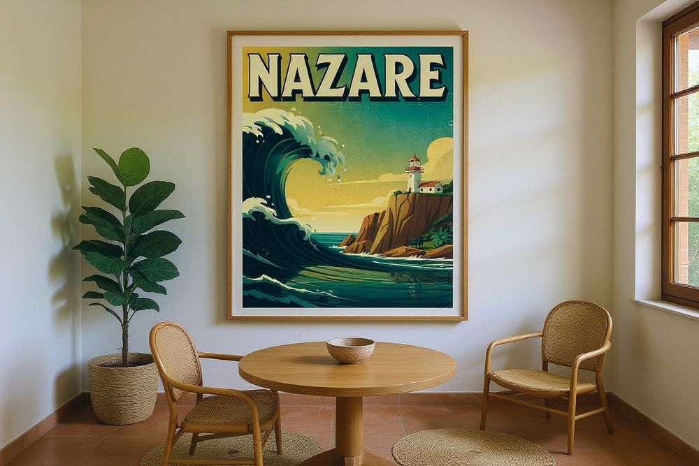 Nazare Portugal Surf Poster — room mockup